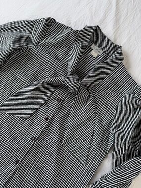 Tie-Neck Striped Blouse - Black & White